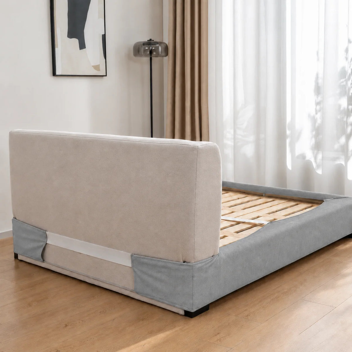 Glacier Gray · Stretch-Fit Inset Bed Frame Cover · Elastic Bands + Back Elastic