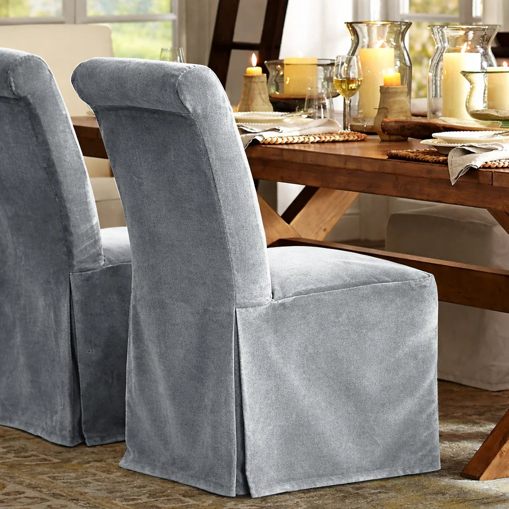 Glacier Gray WB PBV2042 - 19 | Long-Skirt Dining Chair Slipcover