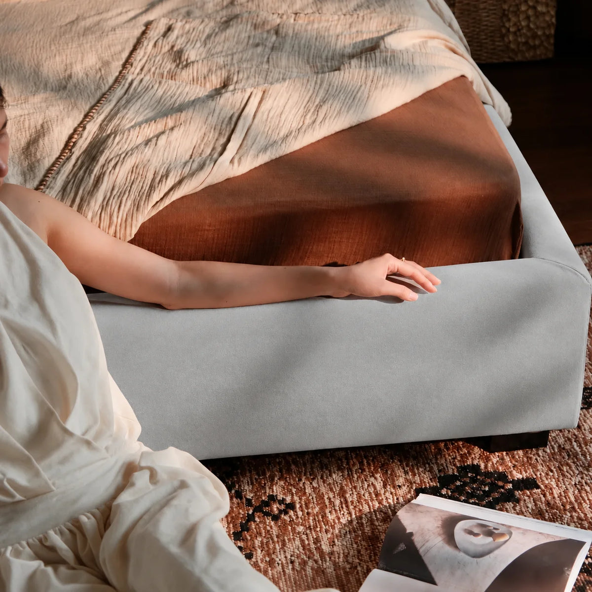 Glacier Gray · Stretch-Fit Bed Frame Cover