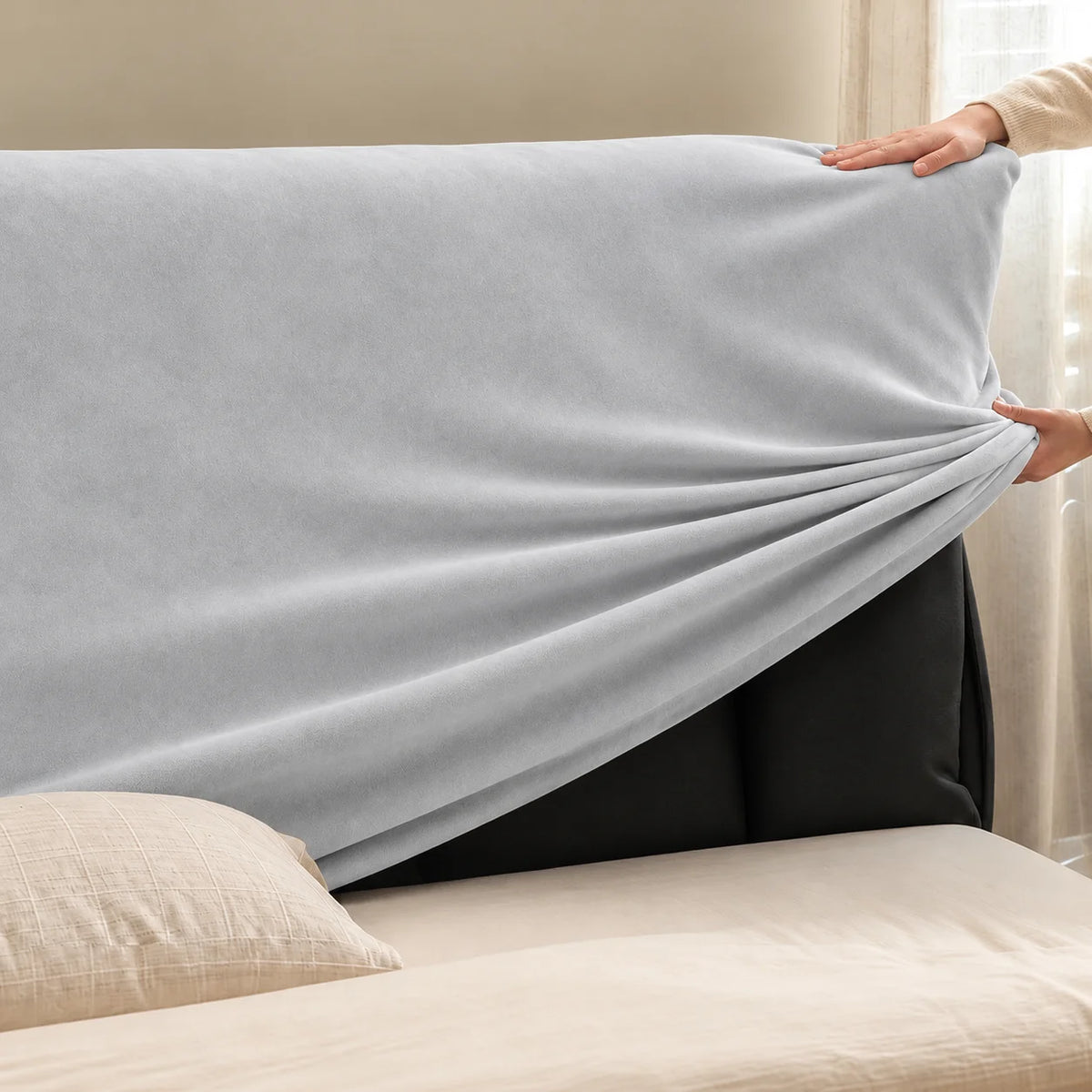 Glacier Gray · Stretch-Fit Bed Headboard Cover