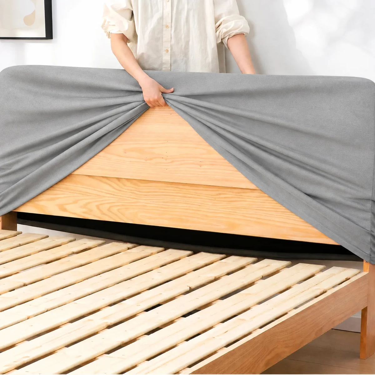 Glacier Gray · Stretch-Fit Bed Headboard Cover