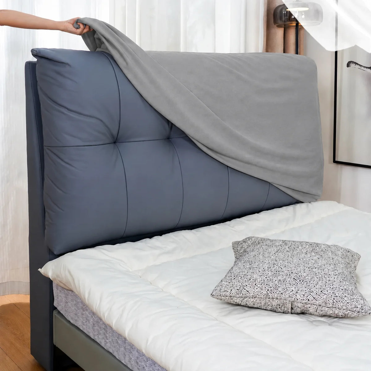 Glacier Gray · Stretch-Fit Bed Headboard Cover