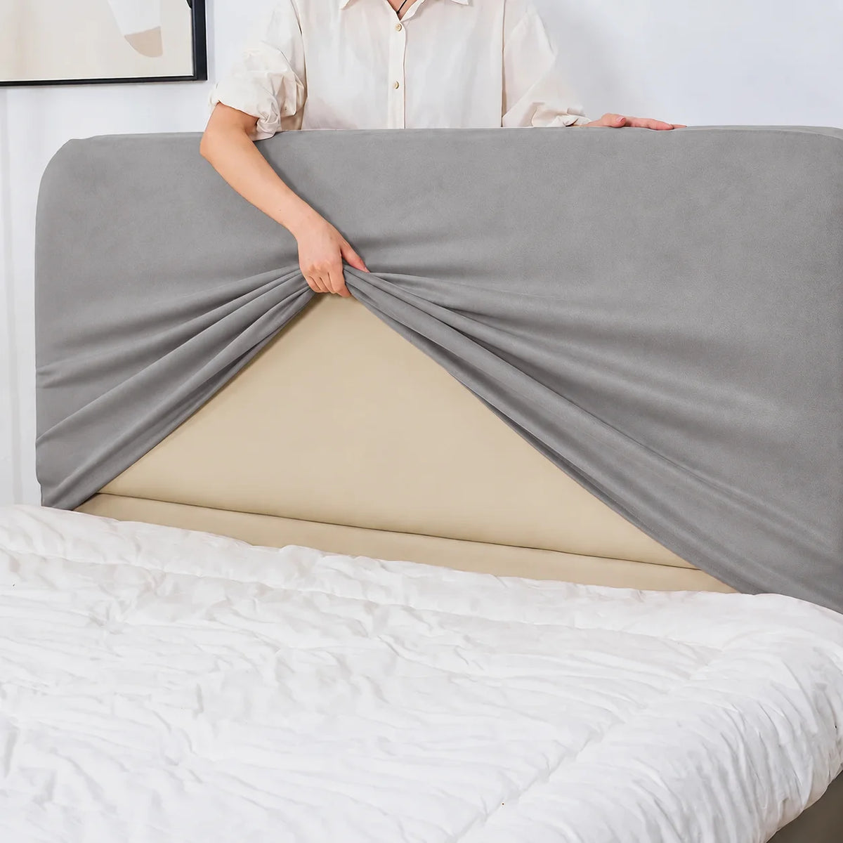 Glacier Gray · Stretch-Fit Bed Headboard Cover