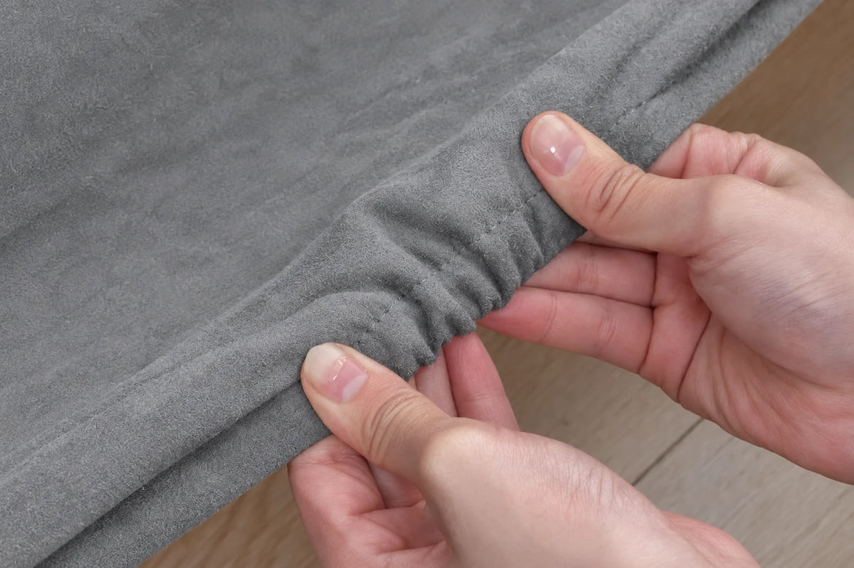 Glacier Gray · Stretch-Fit Inset Bed Frame Cover · Elastic Bands + Back Elastic