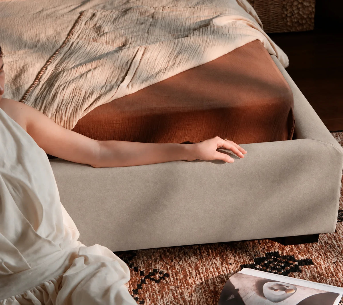 Greige · Stretch-Fit Bed Frame Cover