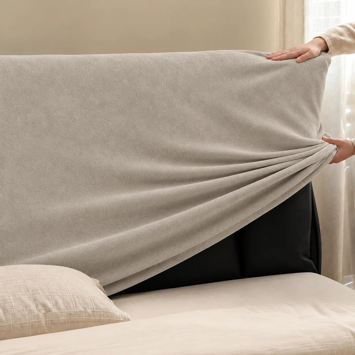 Greige · Stretch-Fit Bed Headboard Cover