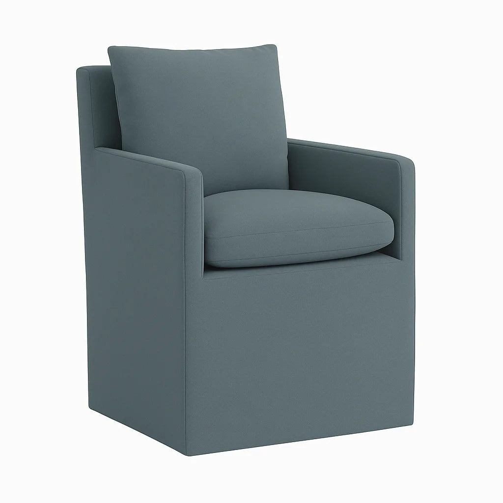 Hazy Blue WB PBV2042 - 15 | Long-Skirt Dining Chair with armrest Slipcover