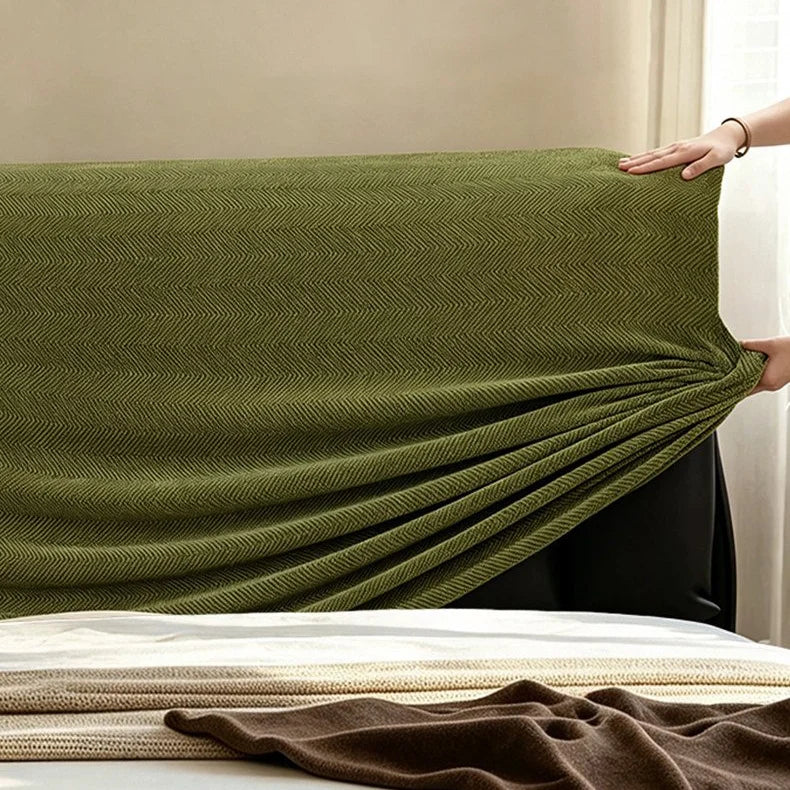 Herringbone Chenille Stretch-Fit Bed Headboard Cover