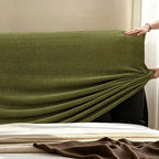 Herringbone Chenille Stretch-Fit Bed Headboard Cover