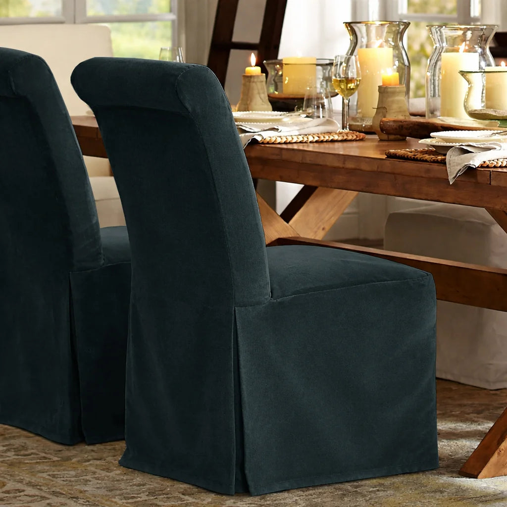 Iron Blue Gray WB PBV2042 - 13 | Long-Skirt Dining Chair Slipcover