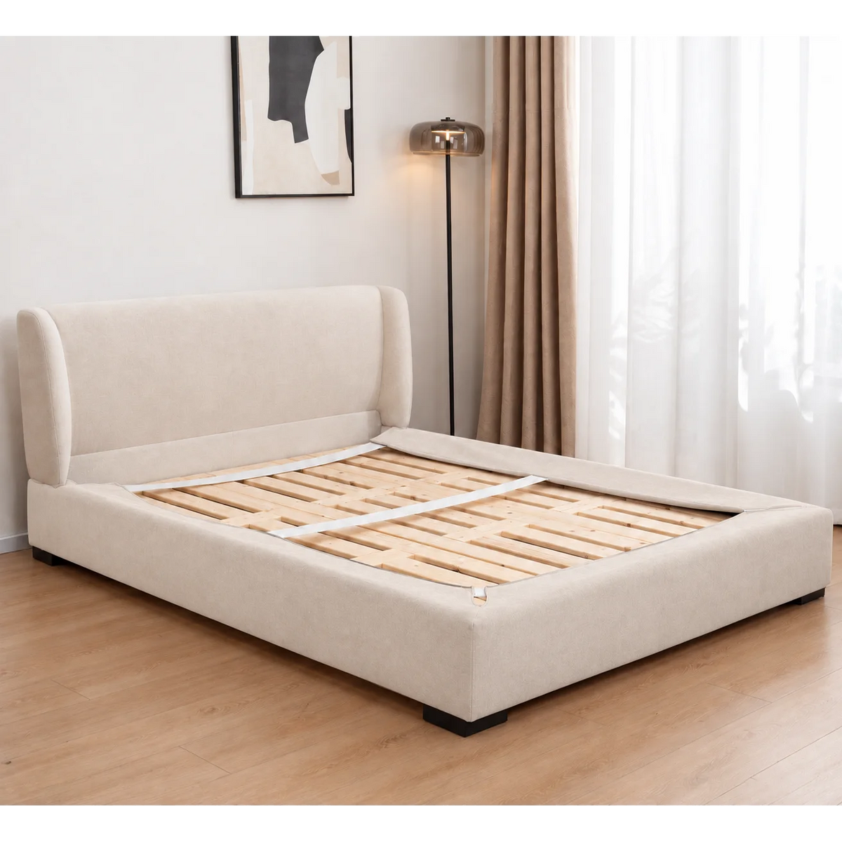 Ivory Cream · Stretch-Fit Inset Bed Frame Cover · Elastic Bands + Back Elastic