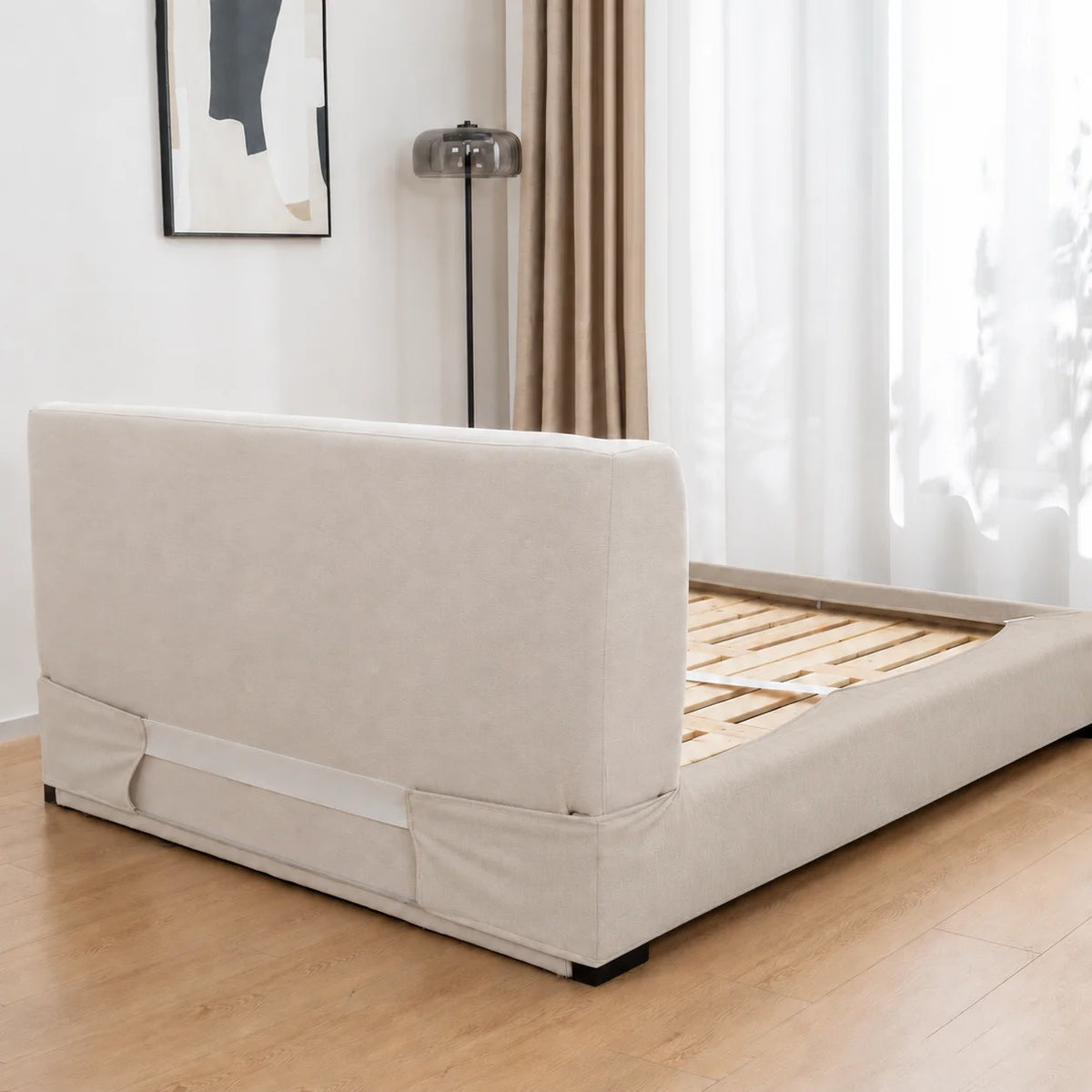 Ivory Cream · Stretch-Fit Inset Bed Frame Cover · Elastic Bands + Back Elastic