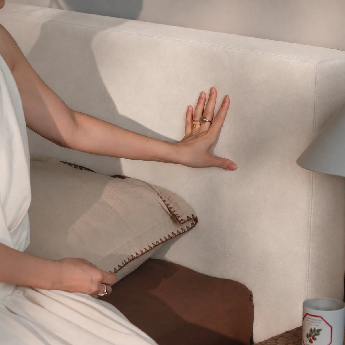 Ivory Cream · Stretch-Fit Bed Headboard Cover