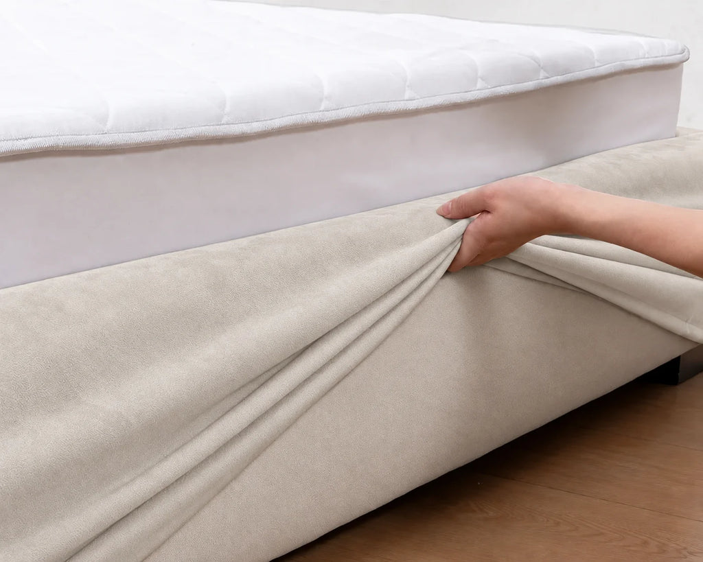 Ivory Cream · Stretch-Fit Inset Bed Frame Cover · Tie Straps + Back Elastic