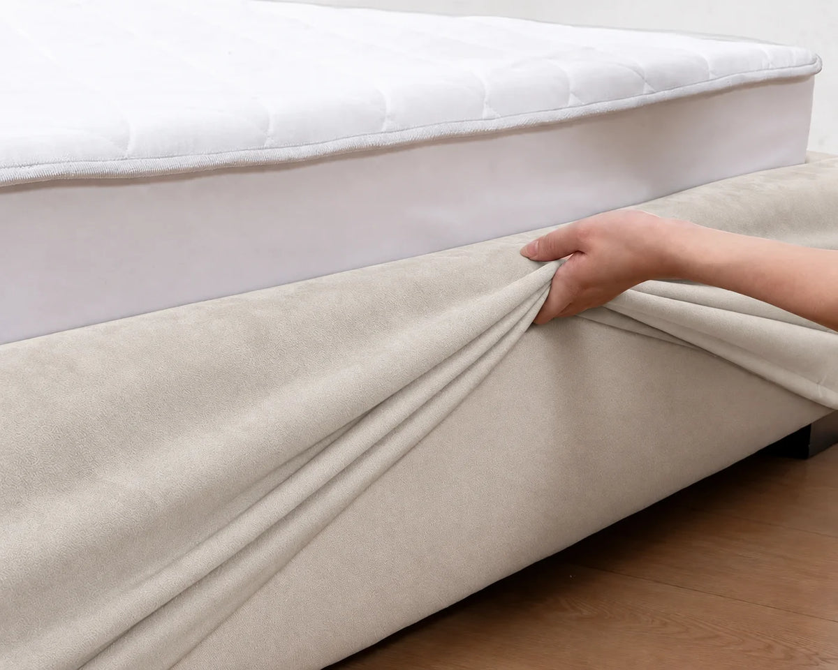Ivory Cream · Stretch-Fit Inset Bed Frame Cover · Tie Straps + Back Elastic