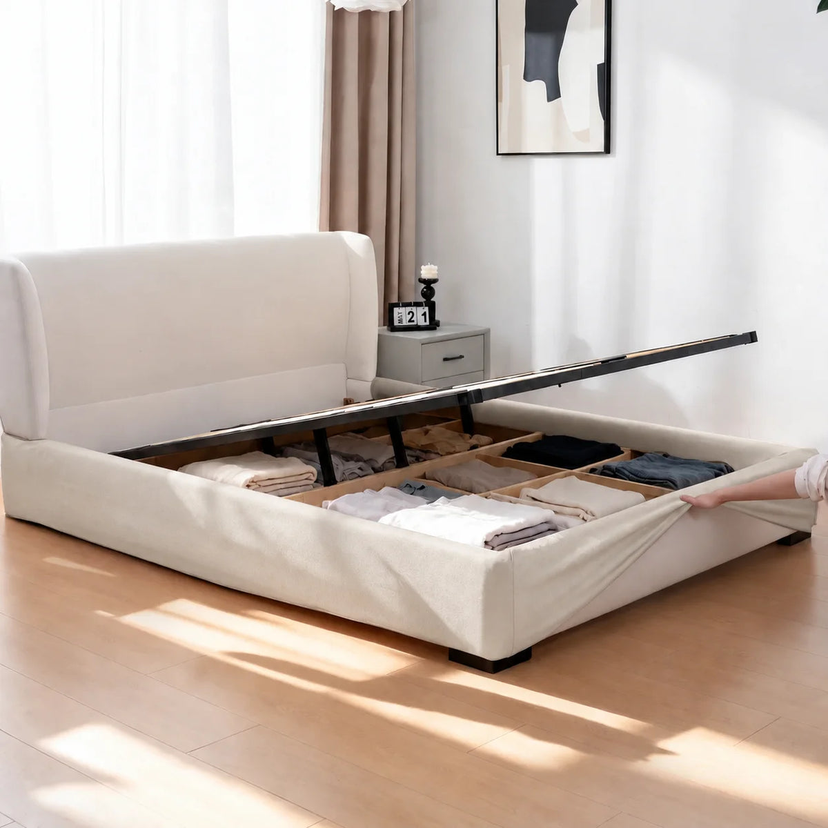 Ivory Cream · Stretch-Fit Inset Bed Frame Cover · Tie Straps + Back Elastic