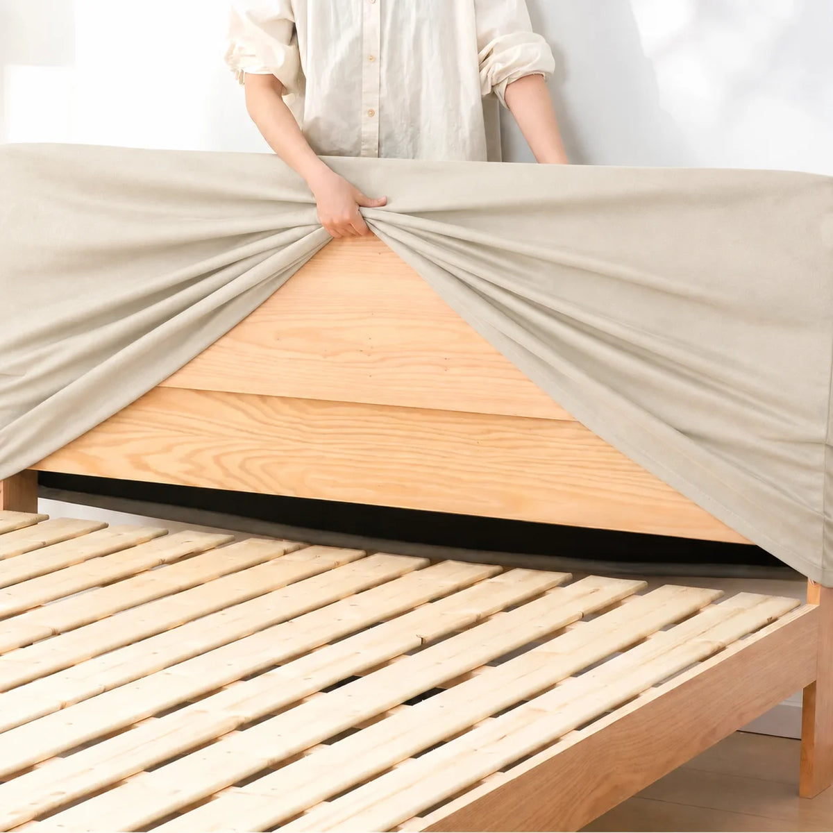 Ivory Cream · Stretch-Fit Bed Headboard Cover