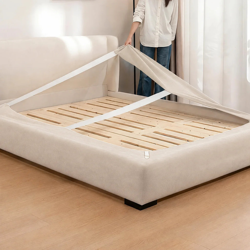 Ivory Cream · Stretch-Fit Inset Bed Frame Cover · Elastic Bands + Back Elastic