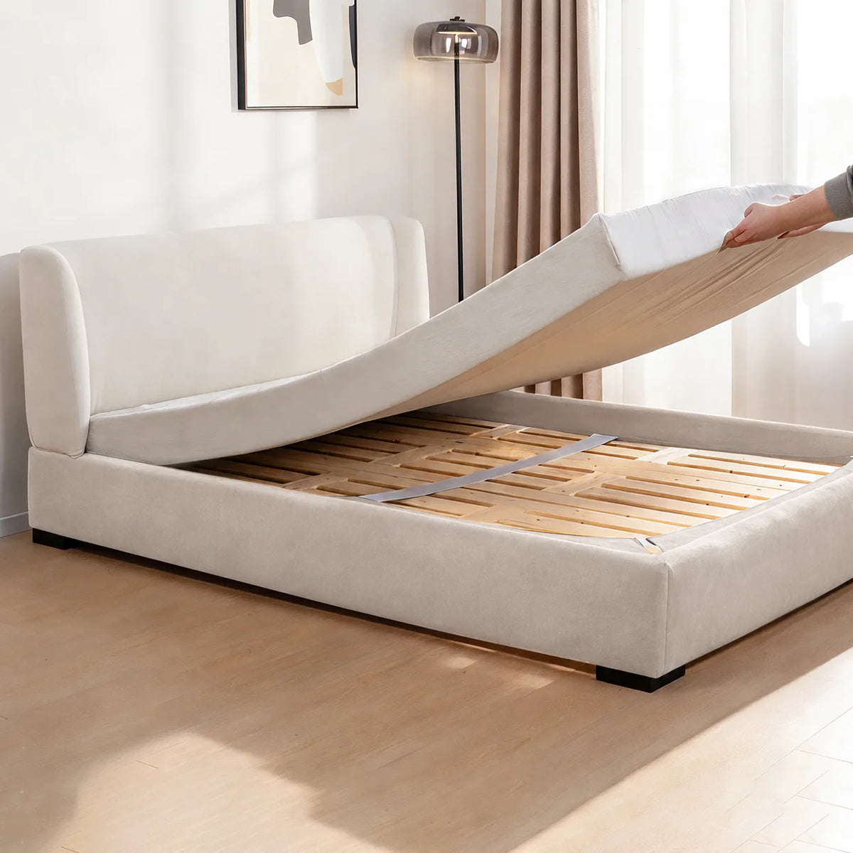 Ivory Cream · Stretch-Fit Inset Bed Frame Cover · Elastic Bands + Back Elastic