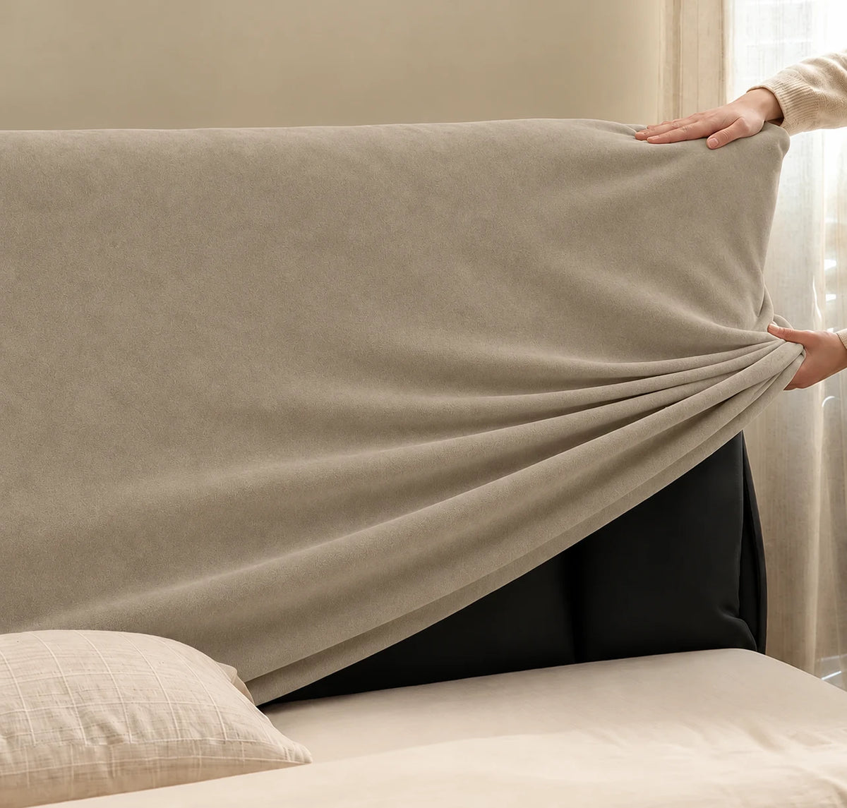 Khaki · Stretch-Fit Bed Headboard Cover
