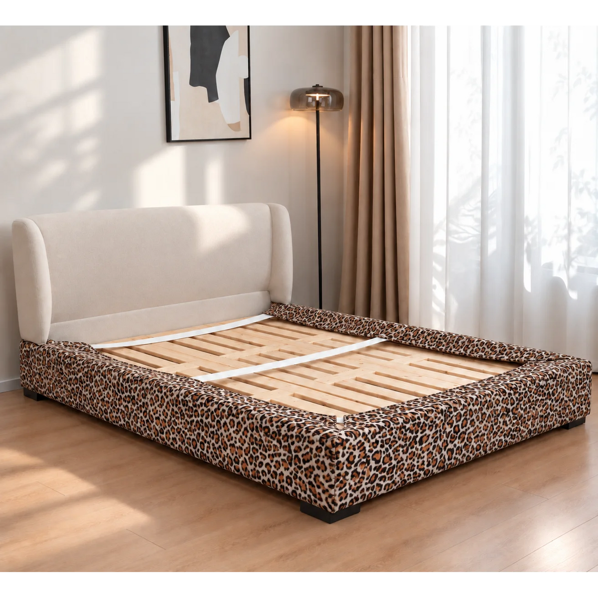 Leopard · Stretch-Fit Inset Bed Frame Cover · Elastic Bands + Back Elastic