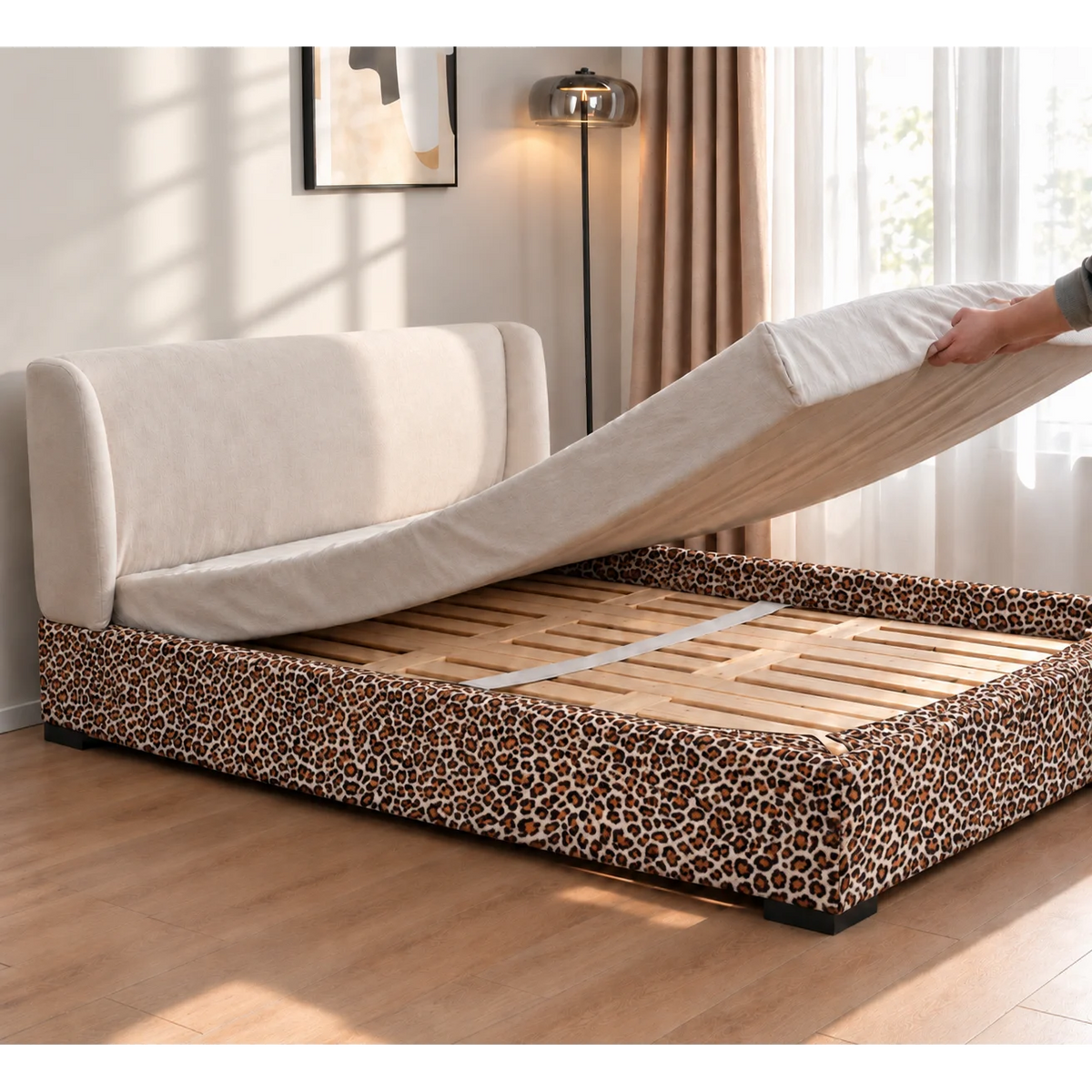 Leopard · Stretch-Fit Inset Bed Frame Cover · Elastic Bands + Back Elastic