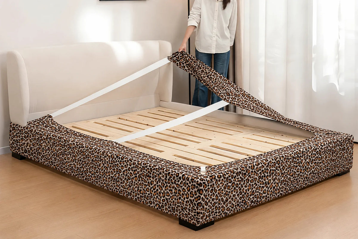 Leopard · Stretch-Fit Inset Bed Frame Cover · Elastic Bands + Back Elastic