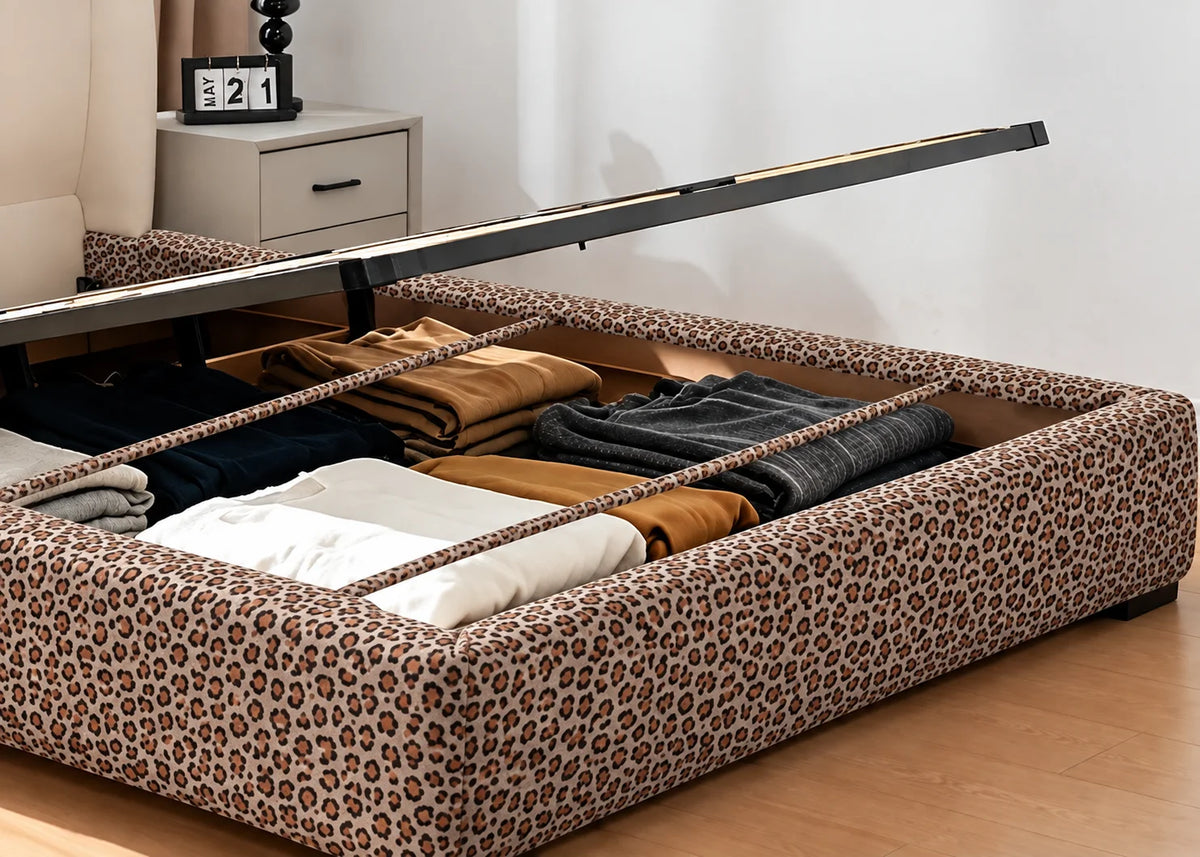 Leopard · Stretch-Fit Inset Bed Frame Cover · Tie Straps + Back Elastic