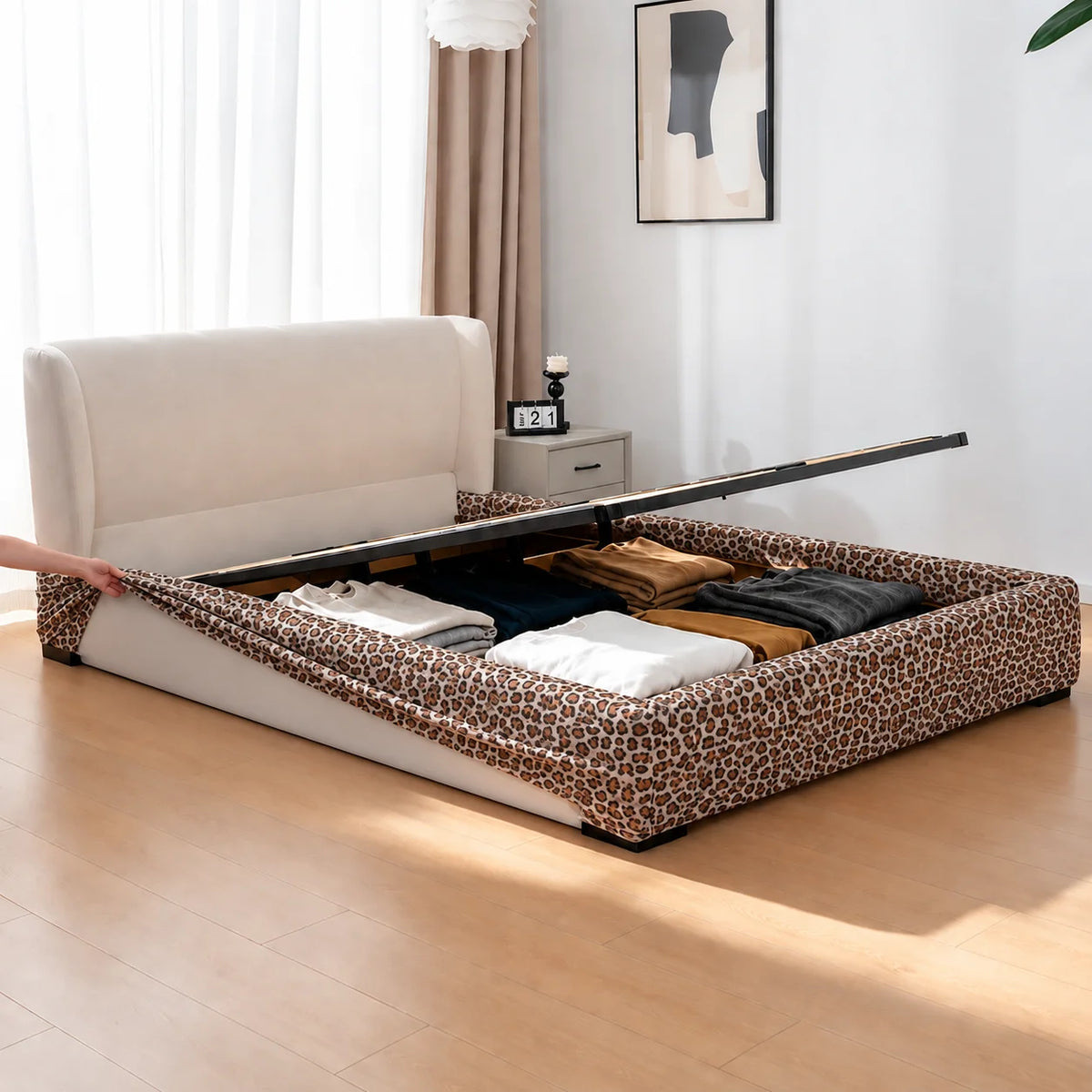 Leopard · Stretch-Fit Inset Bed Frame Cover · Tie Straps + Back Elastic