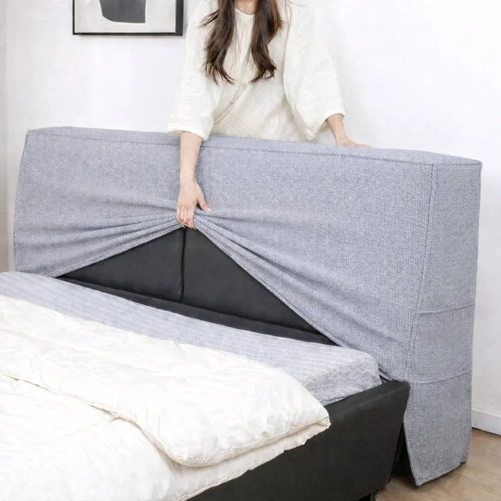 Cama de plataforma tapizada + funda para cabecero | Elara Flax 