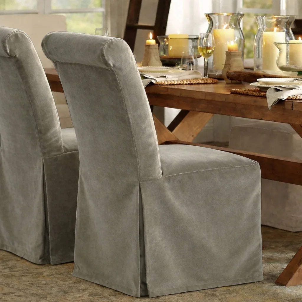 Light Gray WB PBV2042 - 04 | Long-Skirt Dining Chair Slipcover