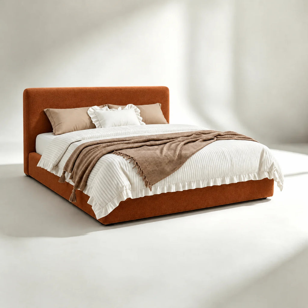 Custom Bed Frame Cover — Luna · Burnished Caramel