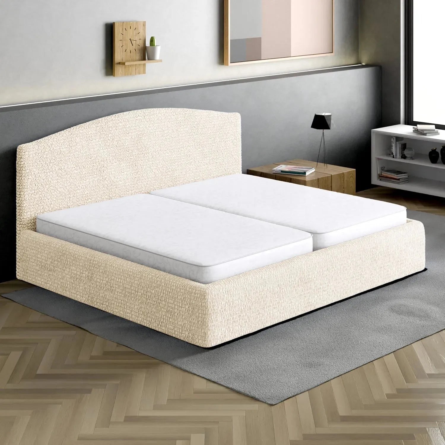 Housse de tête de lit et de cadre de lit en microfibre crème