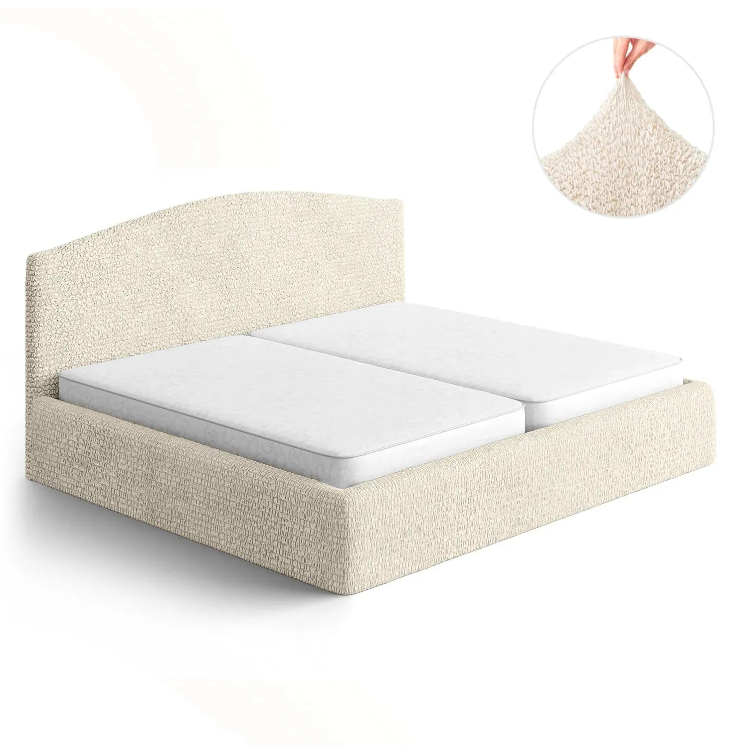 Housse de tête de lit et de cadre de lit en microfibre crème
