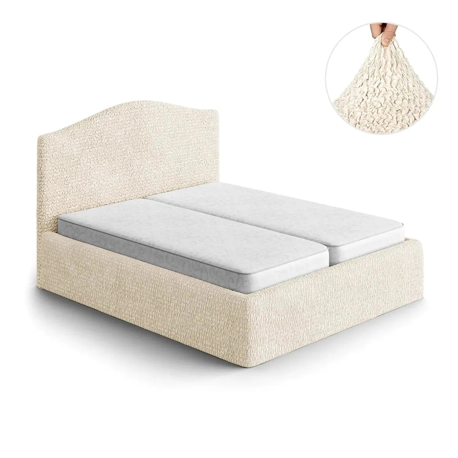 Housse de tête de lit et de cadre de lit en microfibre crème
