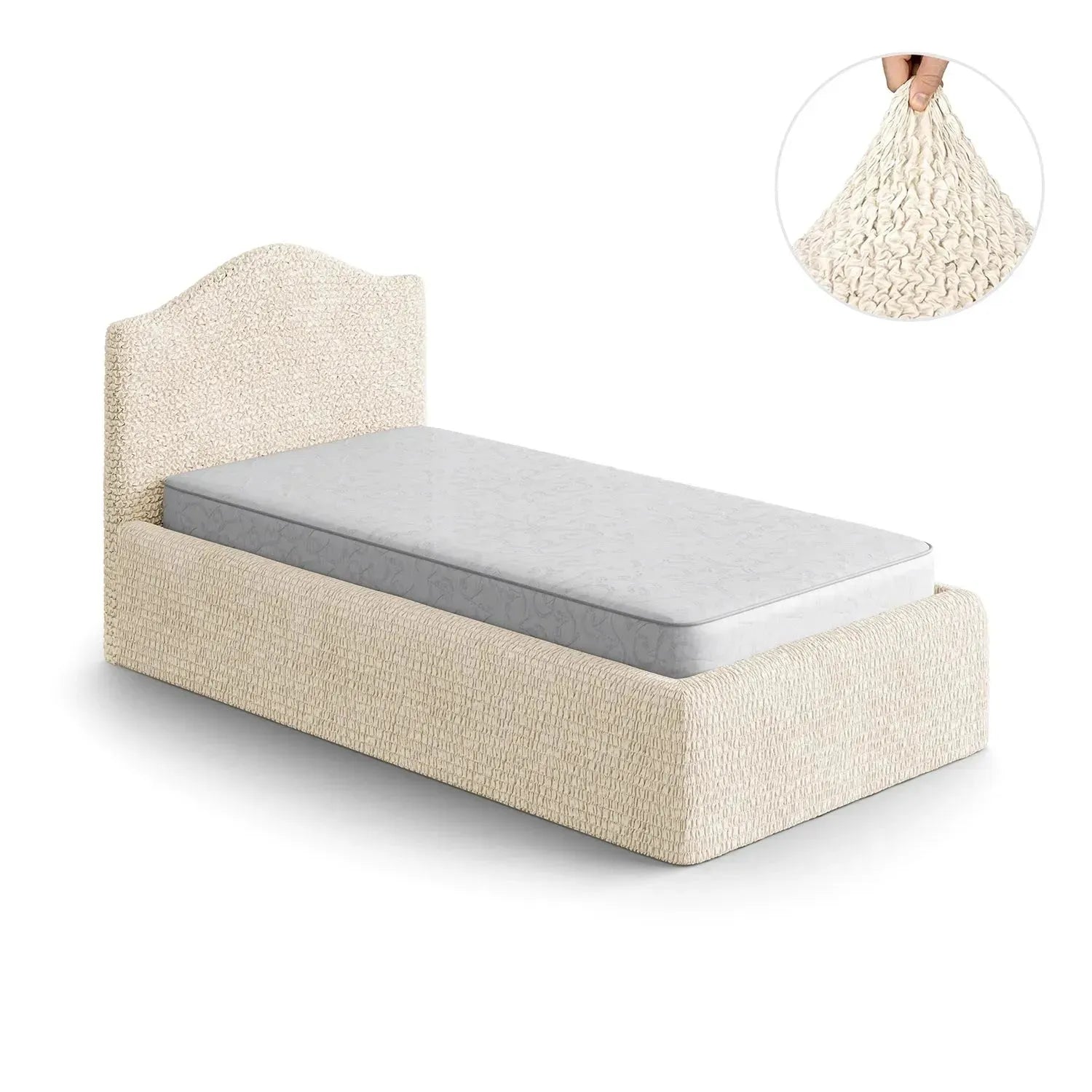 Housse de tête de lit et de cadre de lit en microfibre crème