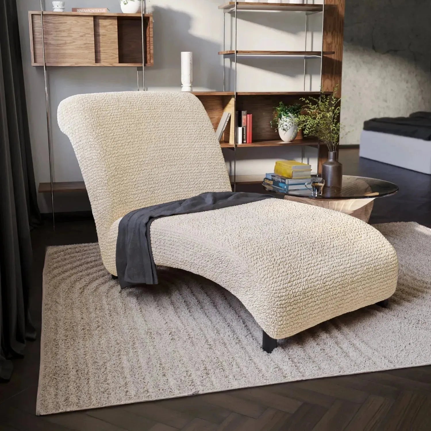 Cream Microfibra Chaise Lounge Slipcover