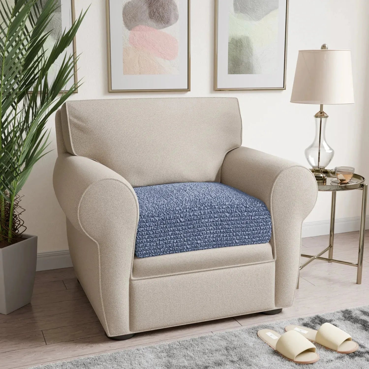 Housse de coussin de siège en microfibre bleue