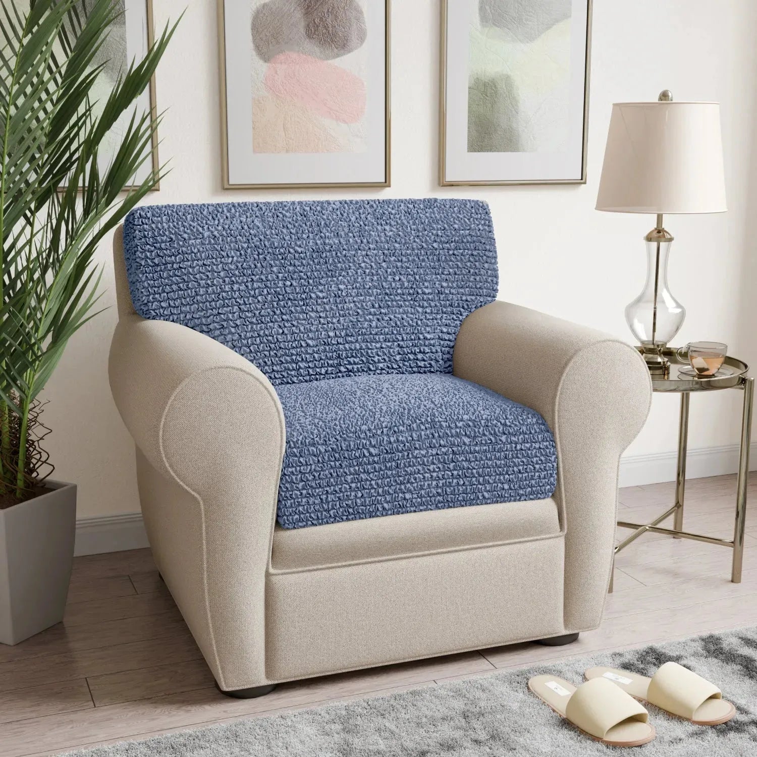 Housse de coussin de siège en microfibre bleue