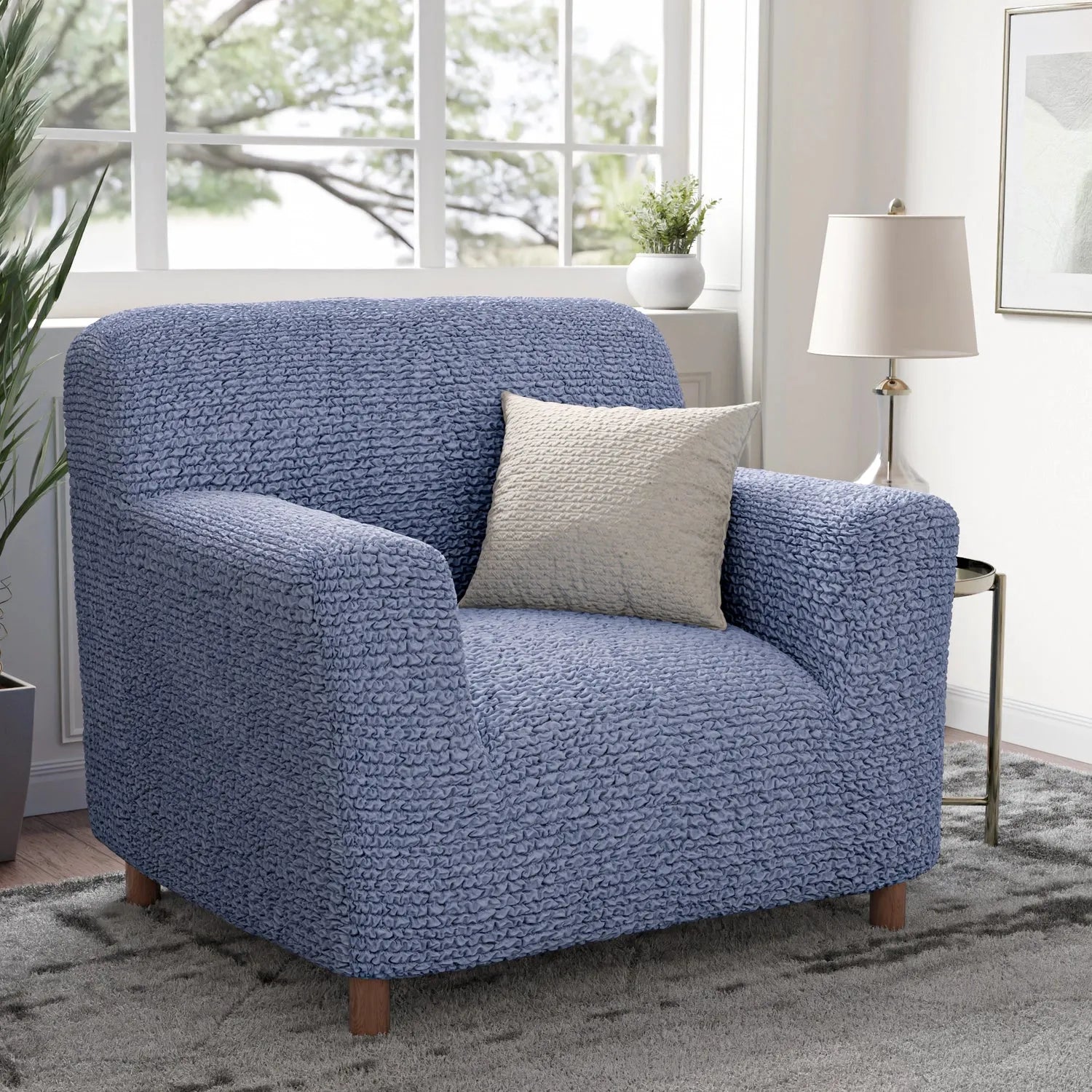 Housse de fauteuil en microfibre bleue