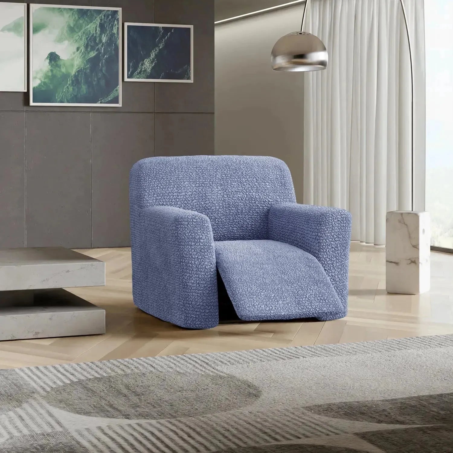 Housse de fauteuil inclinable en microfibre bleue