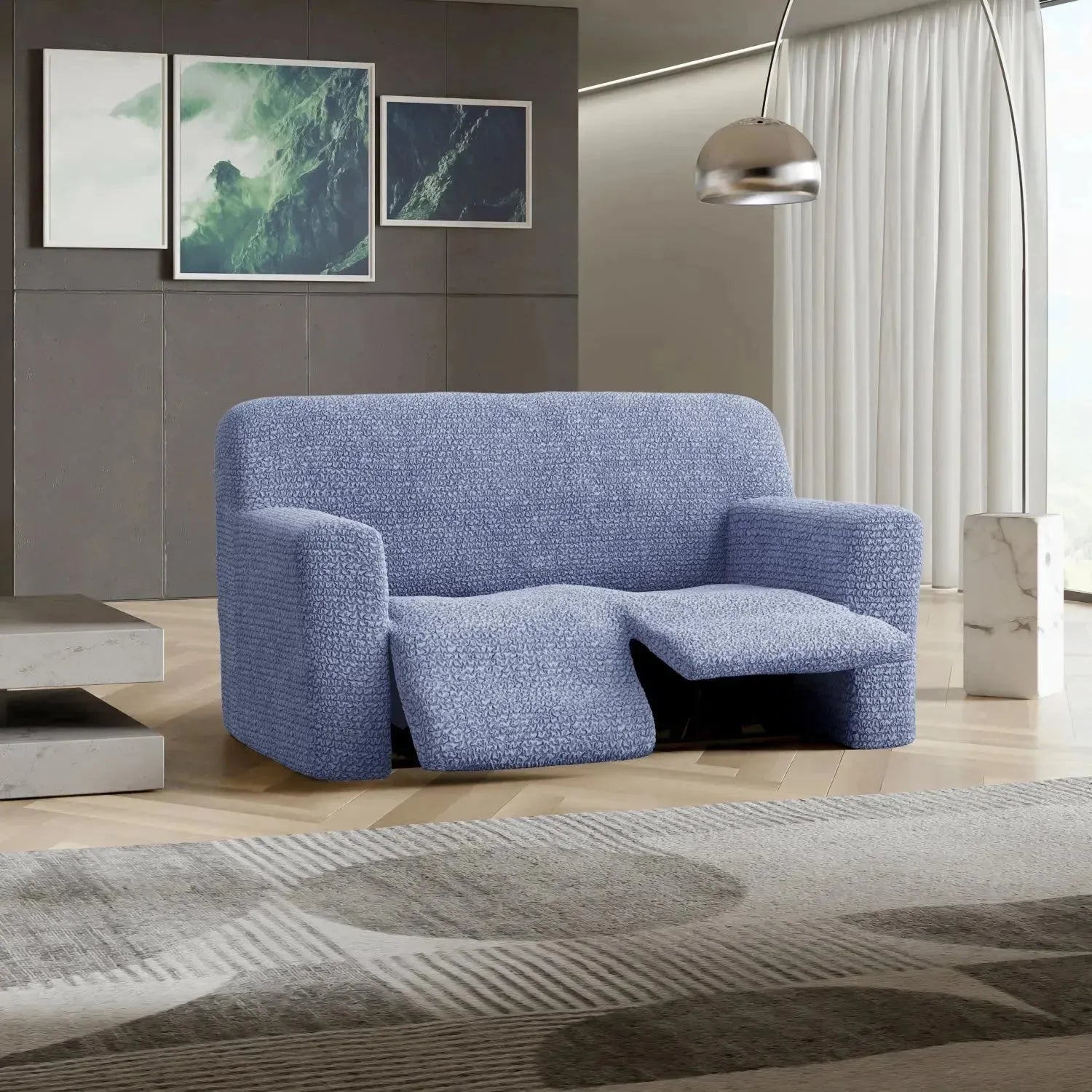 Housse de fauteuil inclinable en microfibre bleue