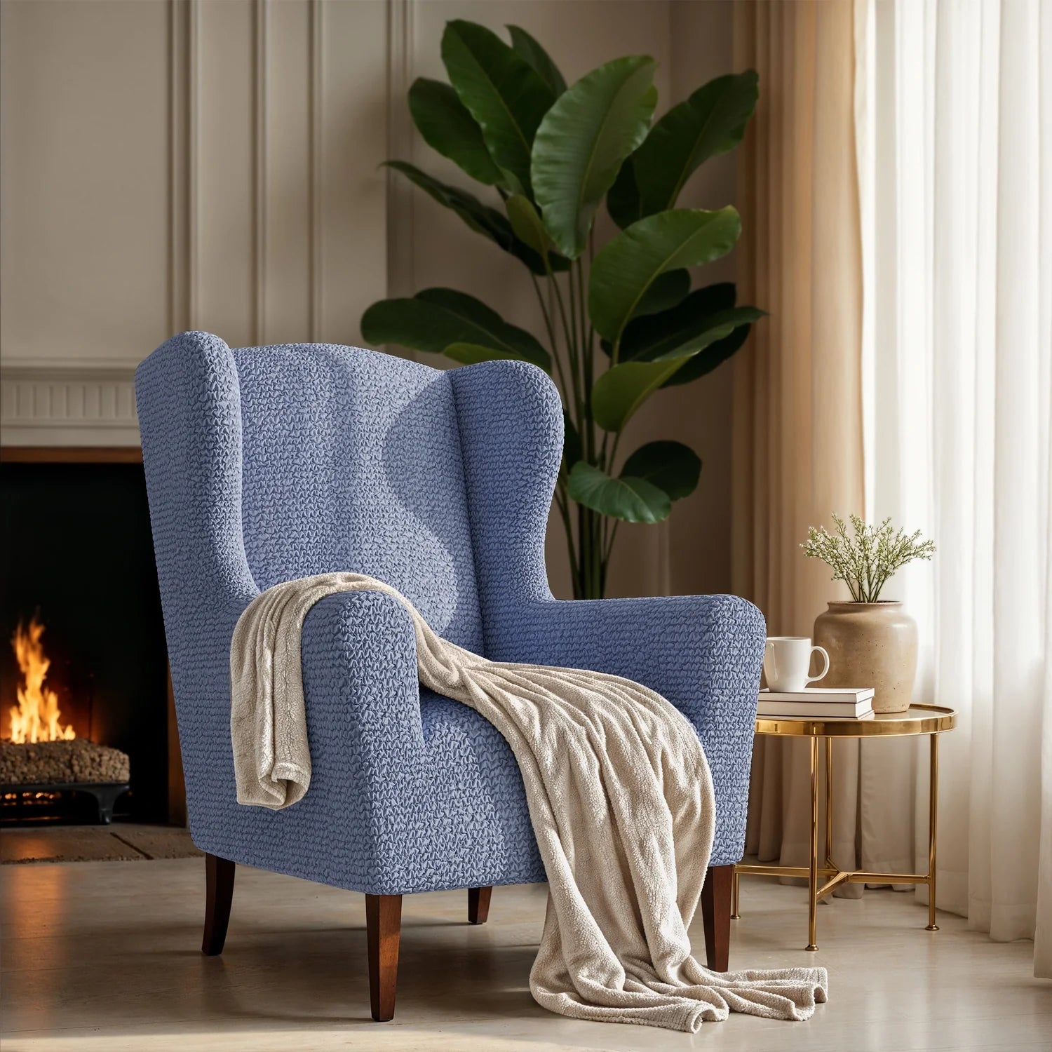 Housse de fauteuil en microfibre bleue