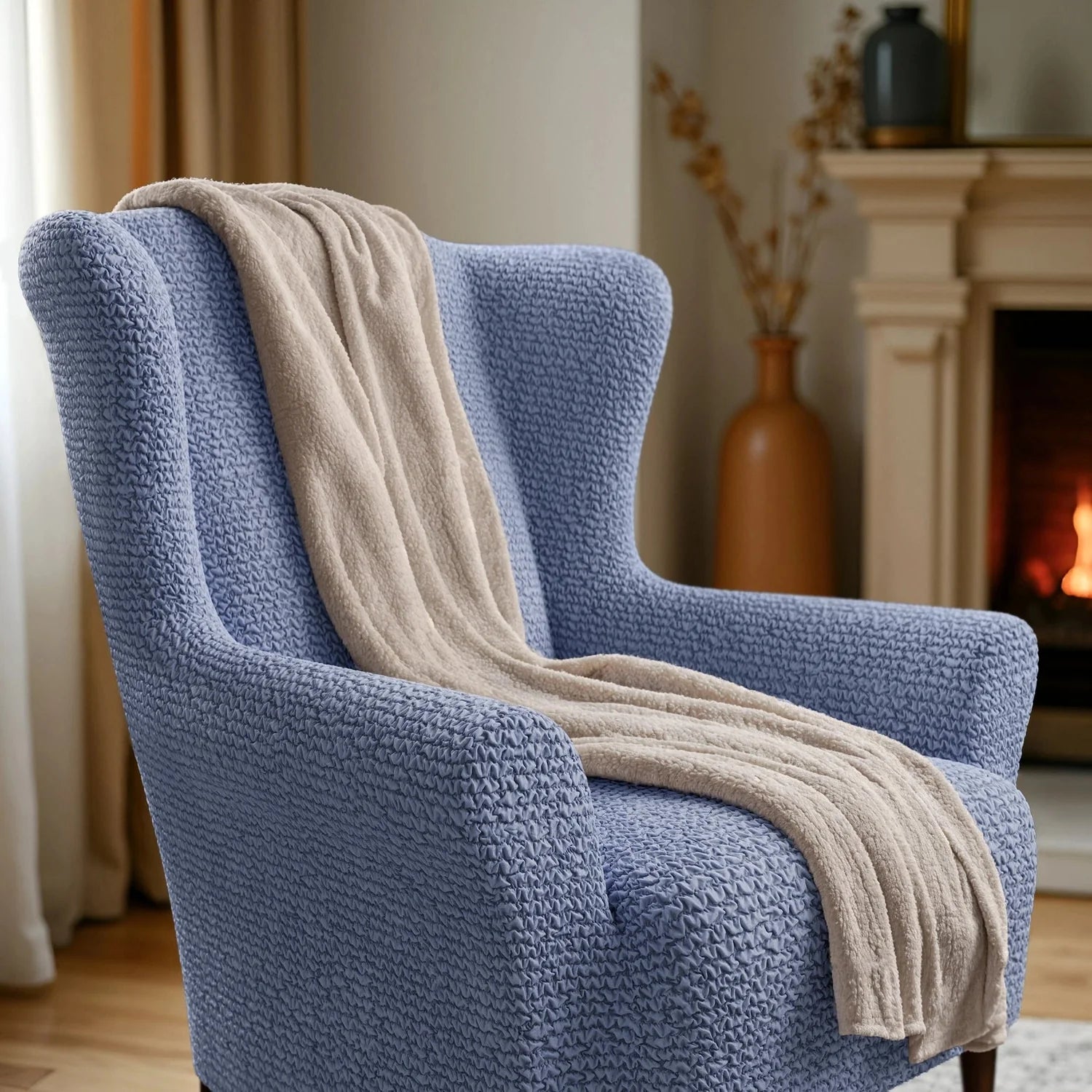 Housse de fauteuil en microfibre bleue