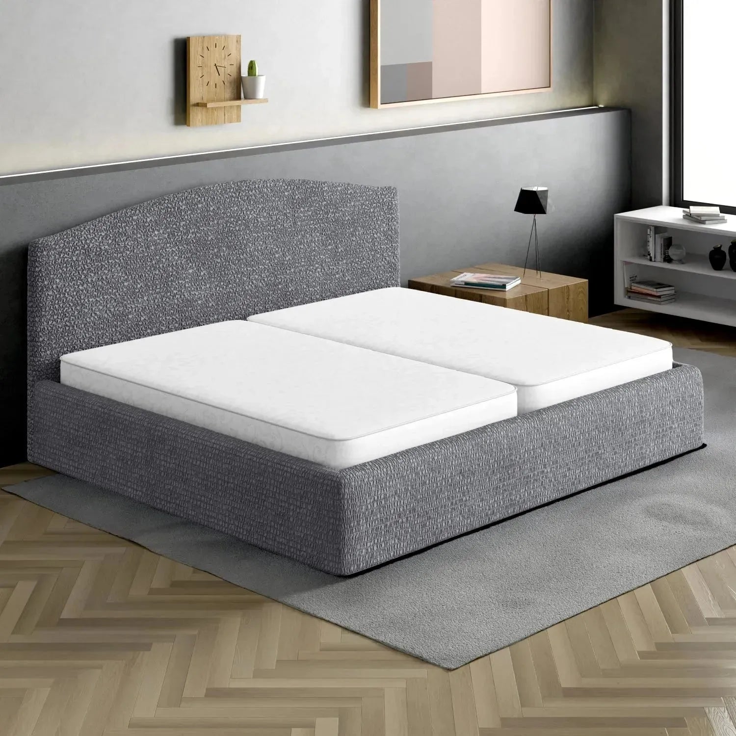 Housse de tête de lit et cadre de lit en microfibre gris foncé