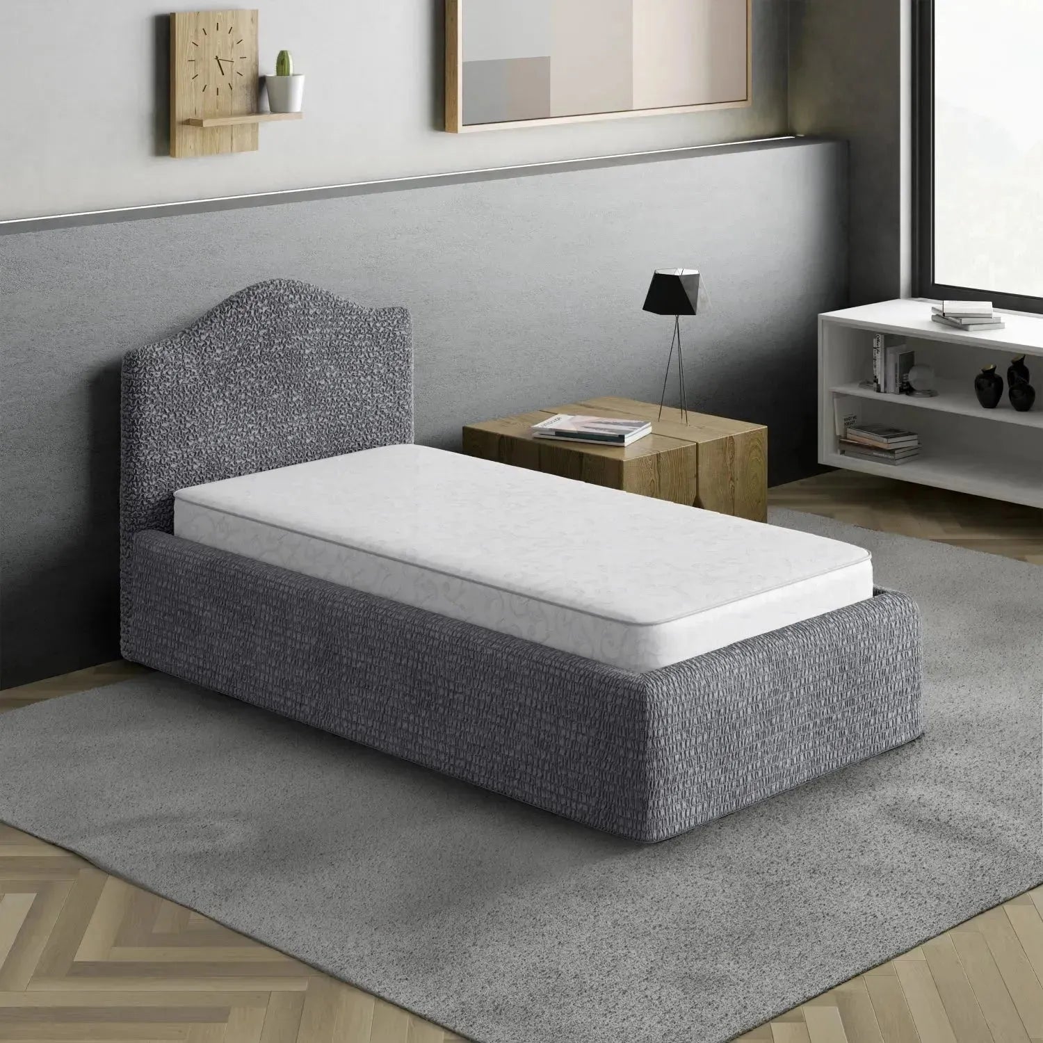 Housse de tête de lit et cadre de lit en microfibre gris foncé