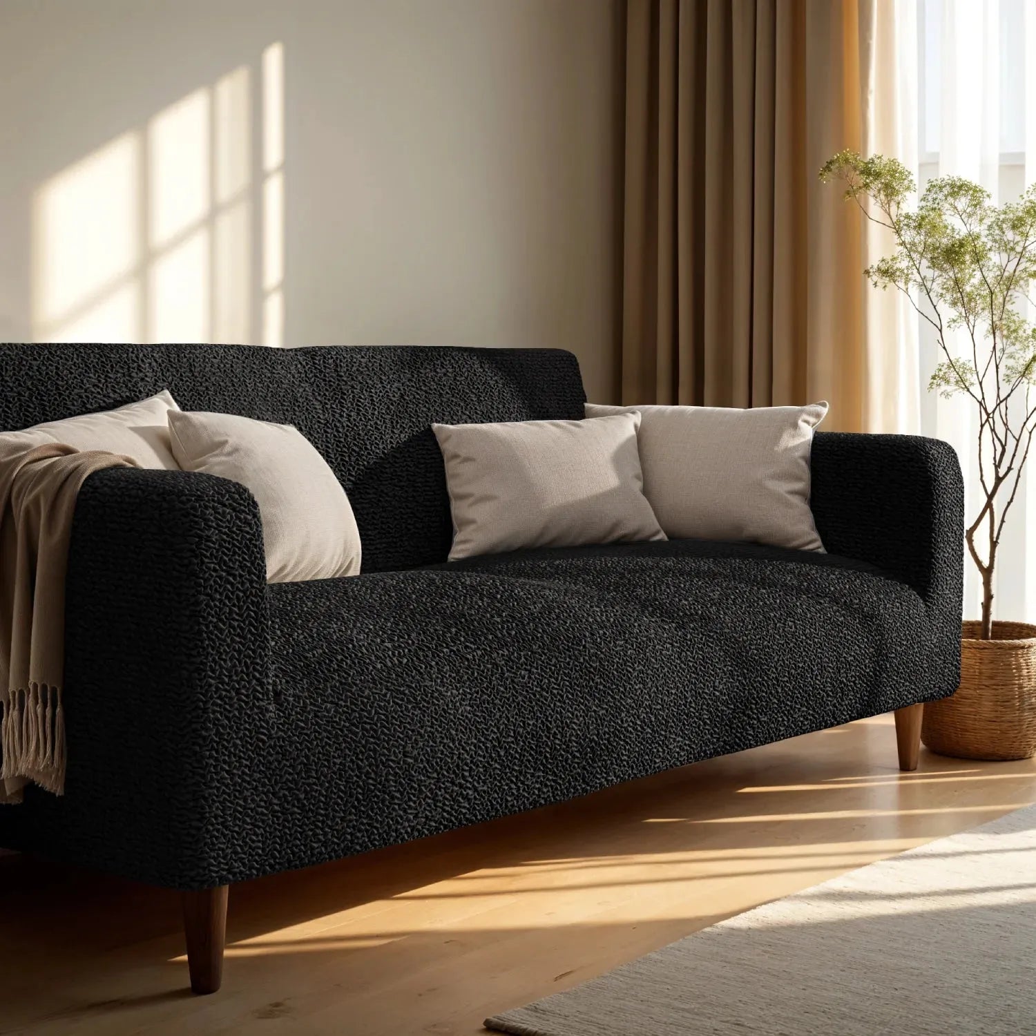 Housse de canapé en microfibre noire