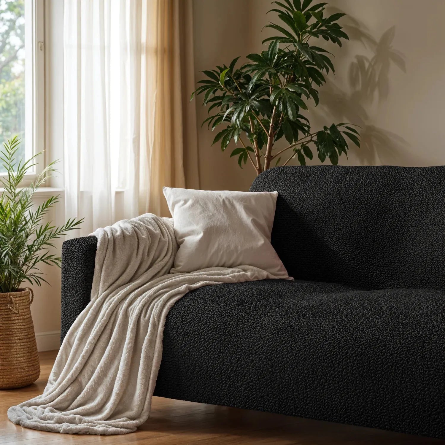 Housse de canapé en microfibre noire