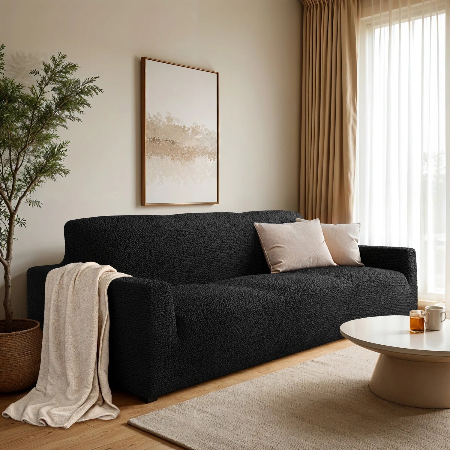 Housse de canapé en microfibre noire