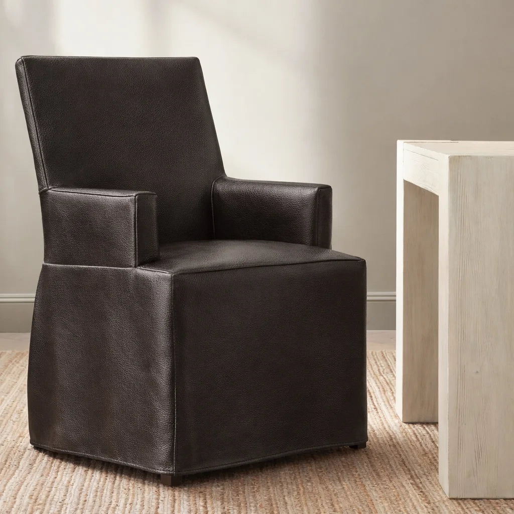 Mahogany Minotti YX-75 | Long-Skirt Dining Chair with armrest Slipcover